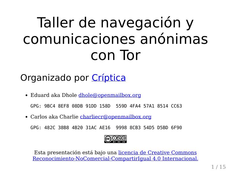 Taller de navegación y comunicaciones anónimas con Tor